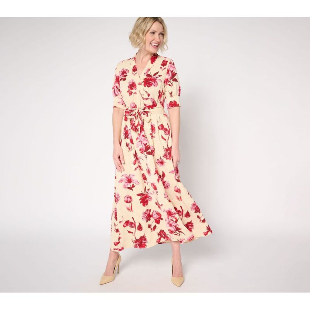 Bless My Sole Women's Dress Sz S Printed Faux Wrap Midi Multi-colored A682087